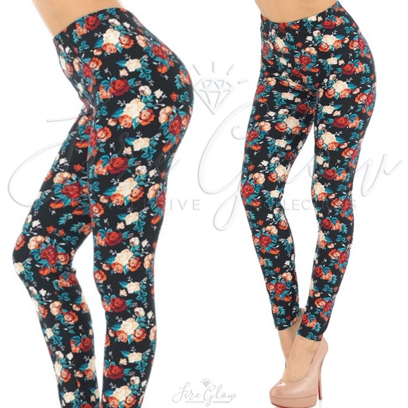 Softest lux stretchy black floral printed leggings - Picture 3 of 3